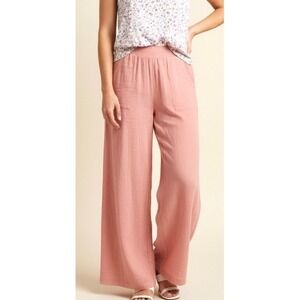 INC International Concepts Pink Wide Leg Smocked Metallic Pinstripe Pants Large